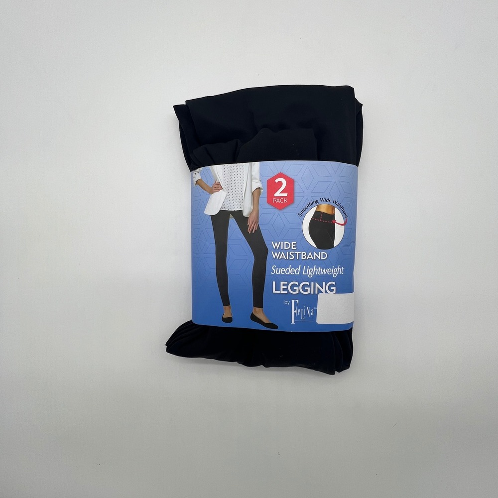 Felina 2 Pack Sueded Lightweight Leggings Wide Waistband Black Medium 8-10
